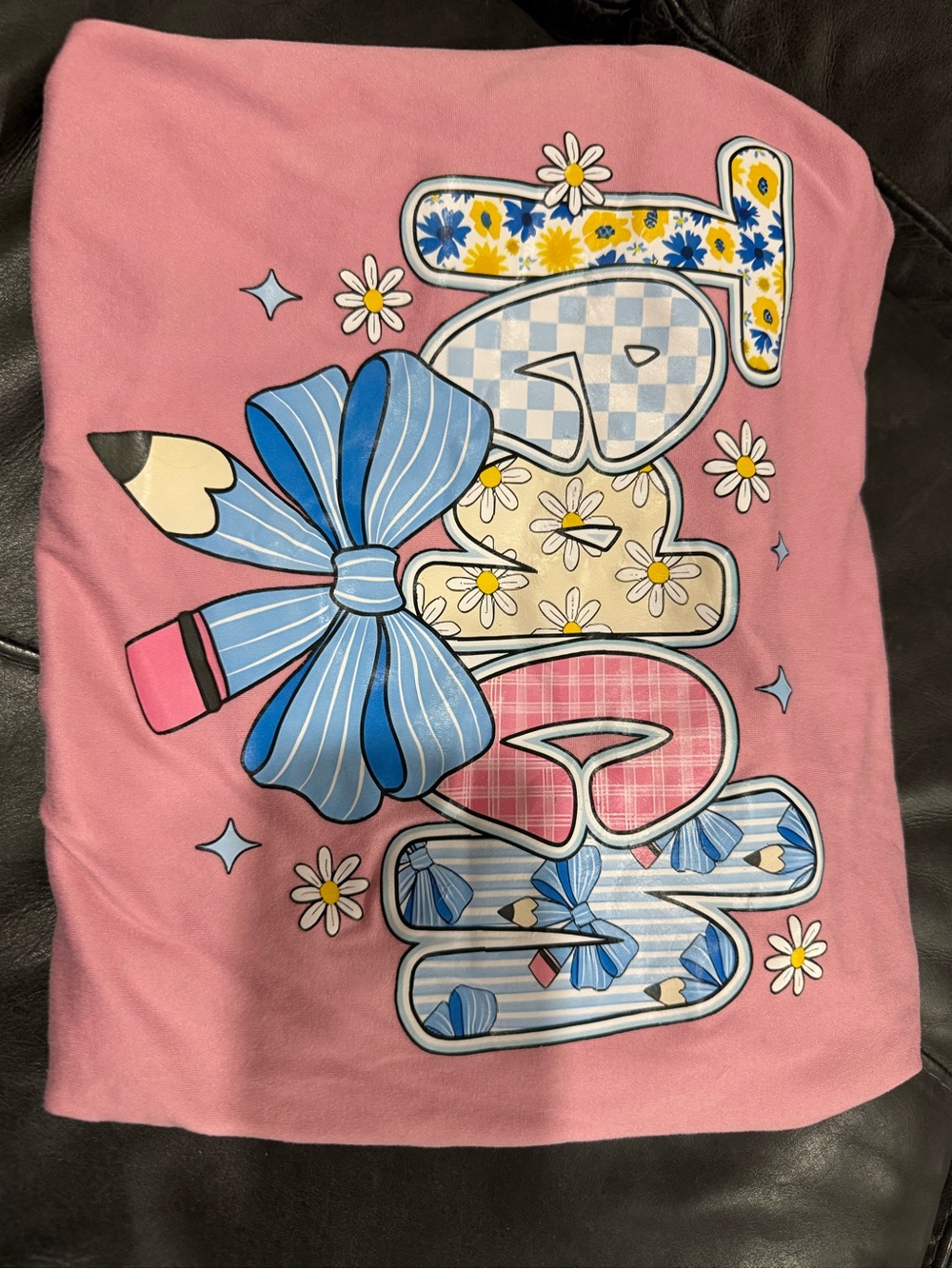 Girls Pink Short Sleeve Graphic Tee with Floral & Bow Print